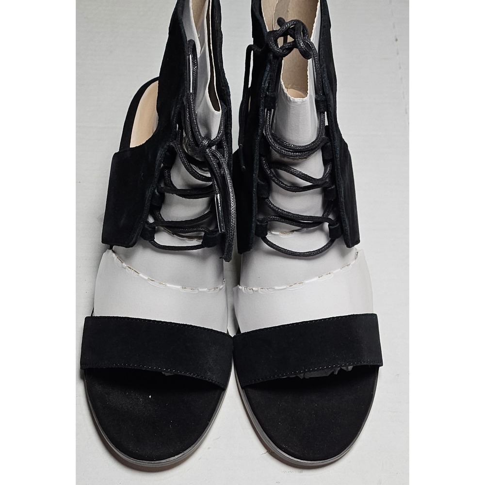 Sole Society Auburn Black Suede Lace Up Block Heel Open Toe Sandals 9.5M
